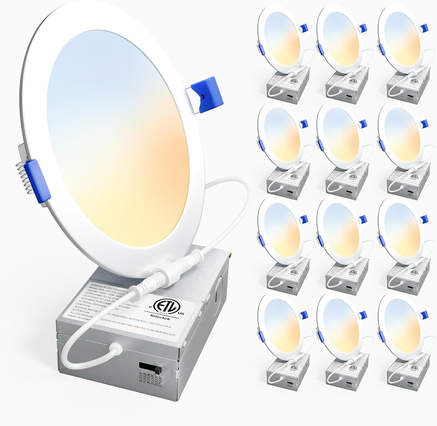 Ensenior 12 Pack 6 Inch Ultra-Thin LED Recessed Light with Junction Box, 2700K-6...