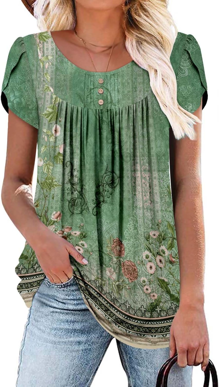 BETTE BOUTIK Women's Summer Tunic Tops Flowy Flare Botton Down Shirts Blouses S-...