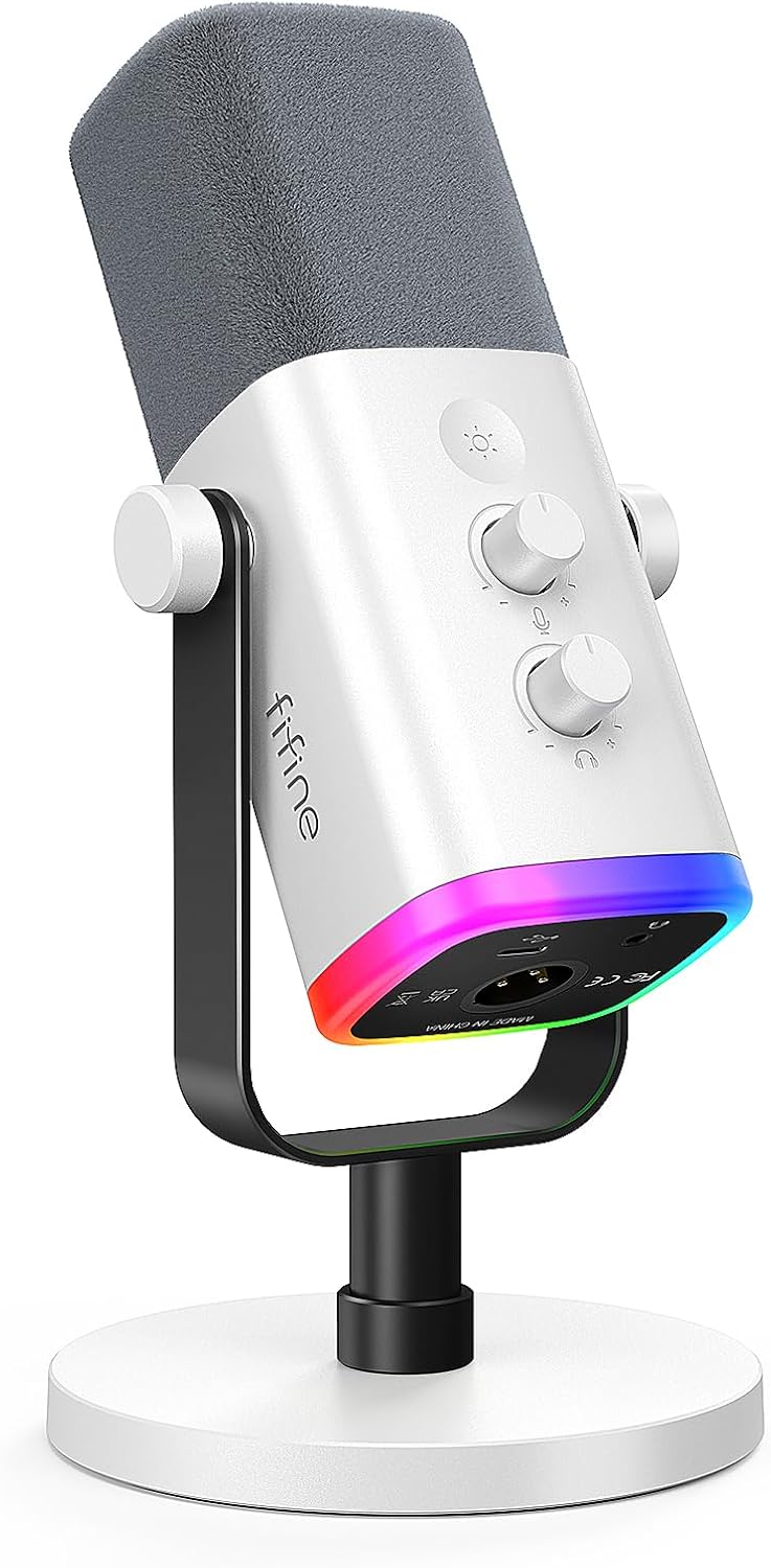 FIFINE XLR/USB Gaming Microphone for Streaming Podcasting, PC Computer RGB Mic,...