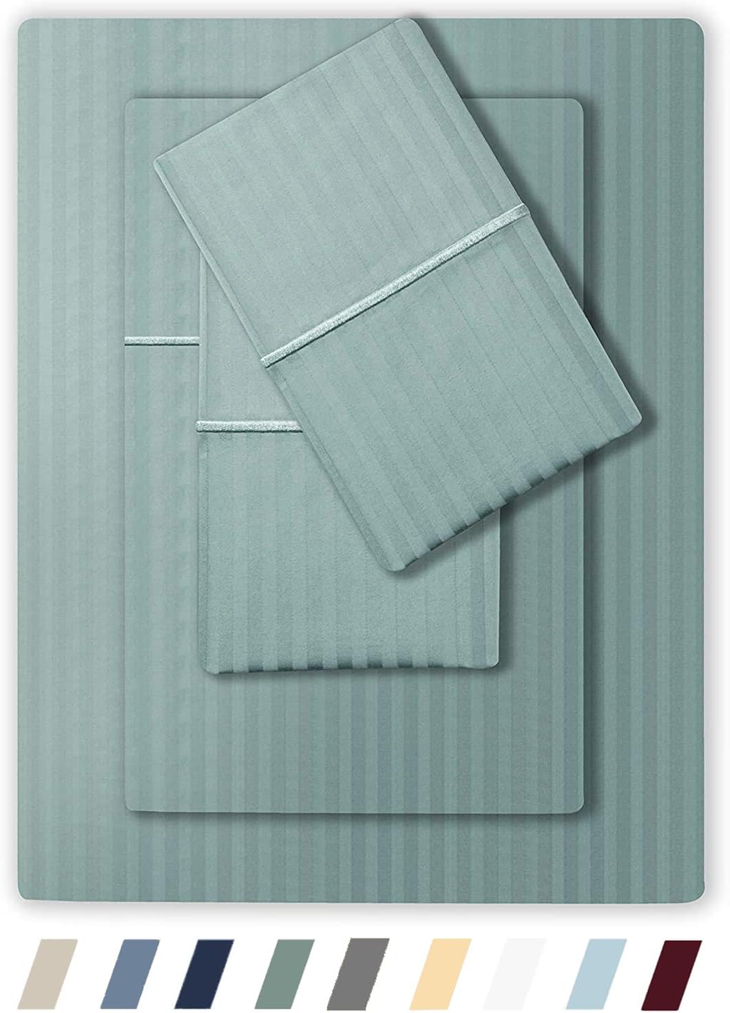 Feather & Stitch 500 TC Split King Size Damask Bed Sheet Set, 100% Soft Cotton B...