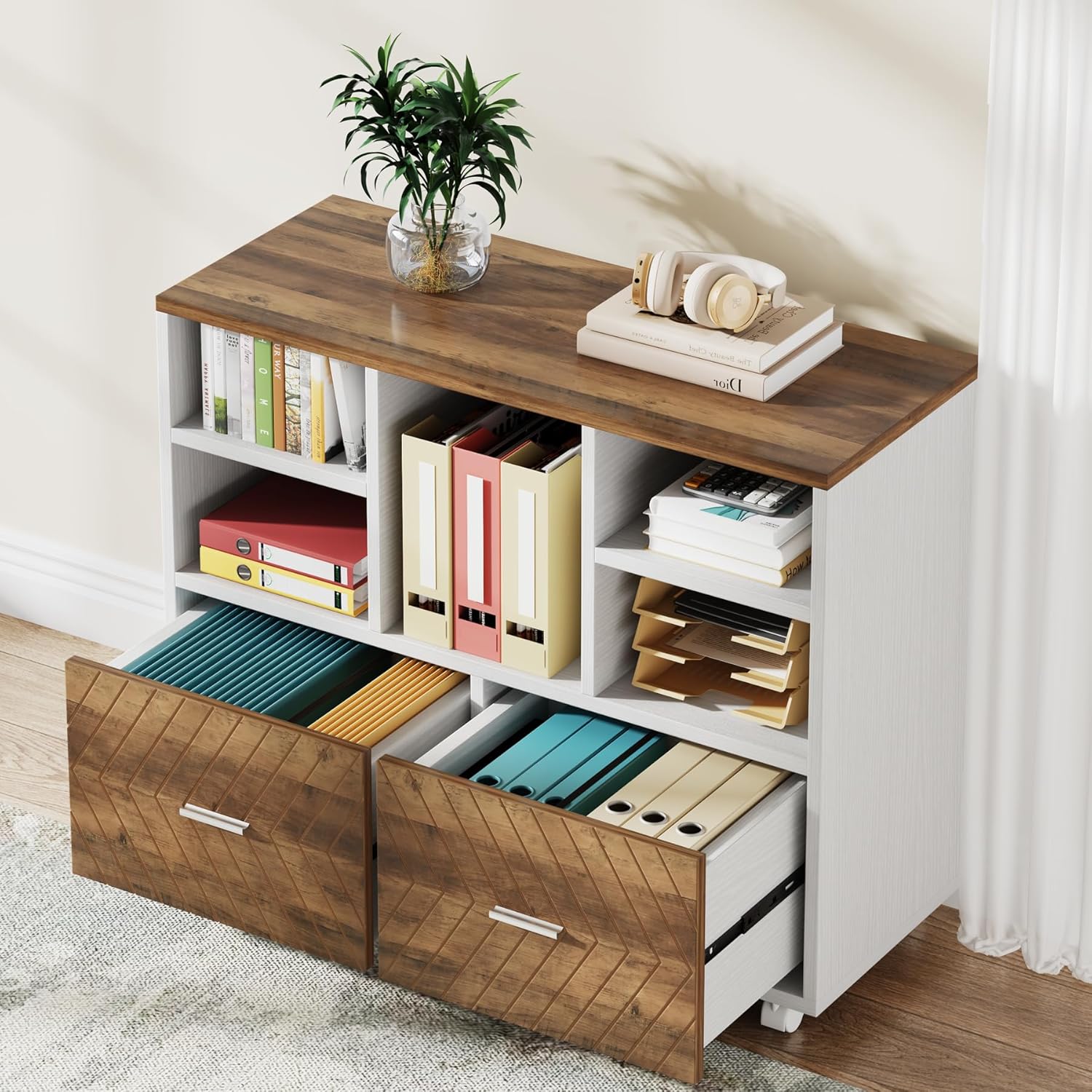 Tribesigns 2-Drawer Wood File Cabinet, Mobile Lateral Filing Cabinet for Hanging...
