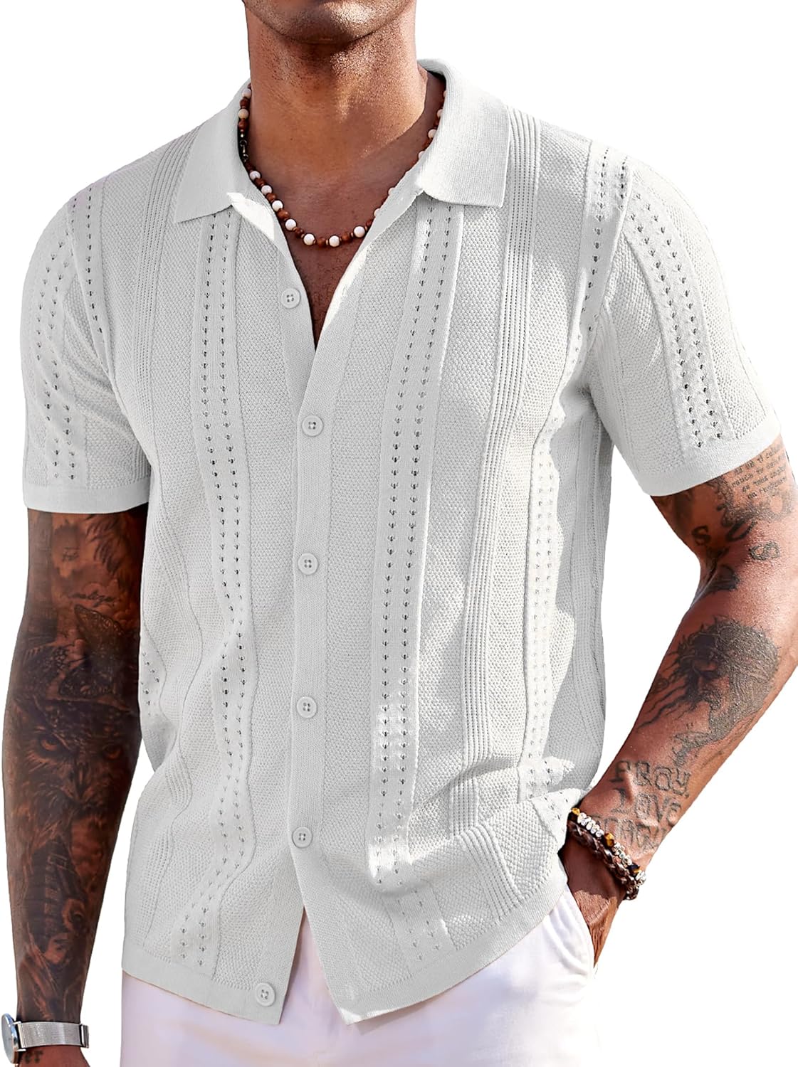 COOFANDY Men's Knit Shirts Short Sleeve Button Down Polo Shirt Fashion Casual Su...