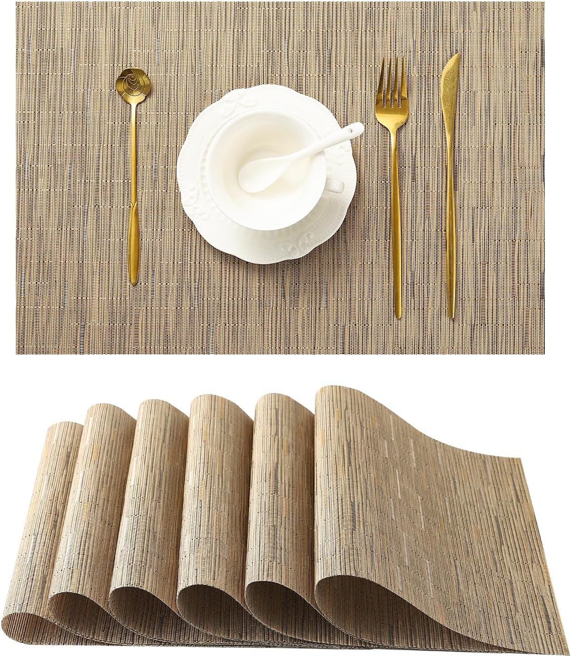 Light Brown Placemats Set of 6 - Heat Resistant Non-Slip Place mats for Dining T...