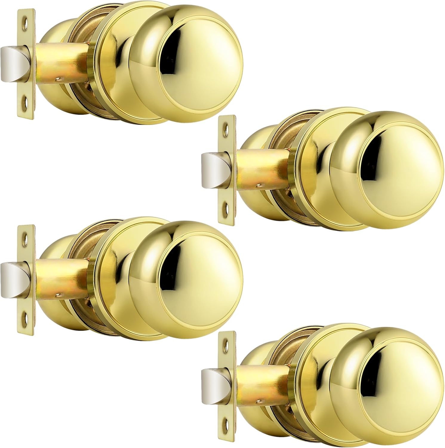 Probrico Interior Door Knobs for Closet Hallway, Polished Brass Passage Door Kno...
