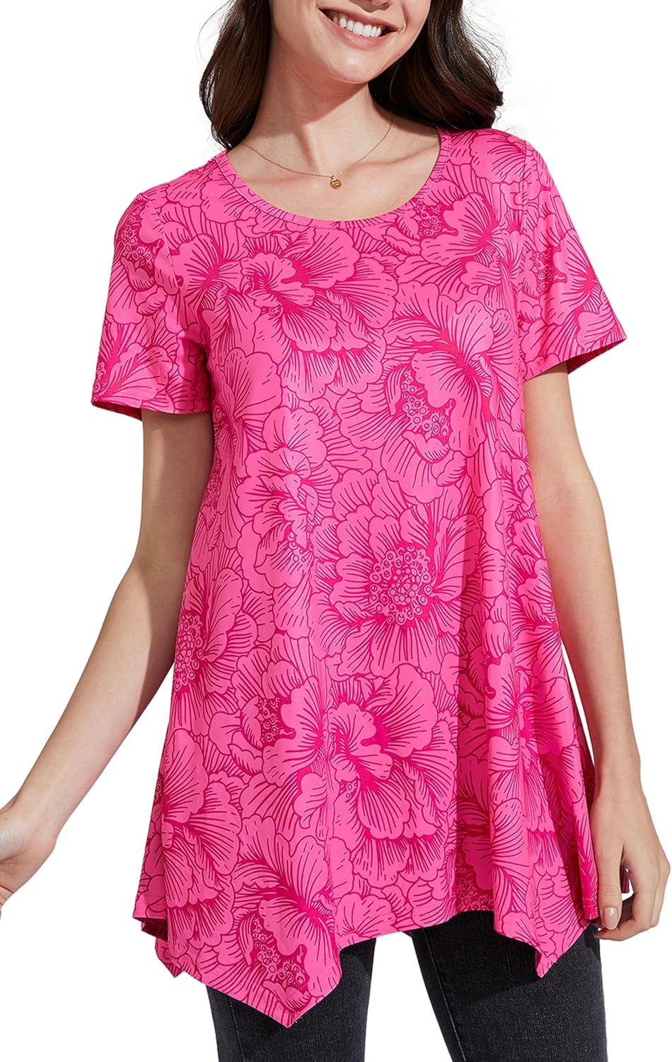 ENMAIN Tunic Tops for Women Plus Size Short Sleeve Top Loose Fit Dressy Casual S...