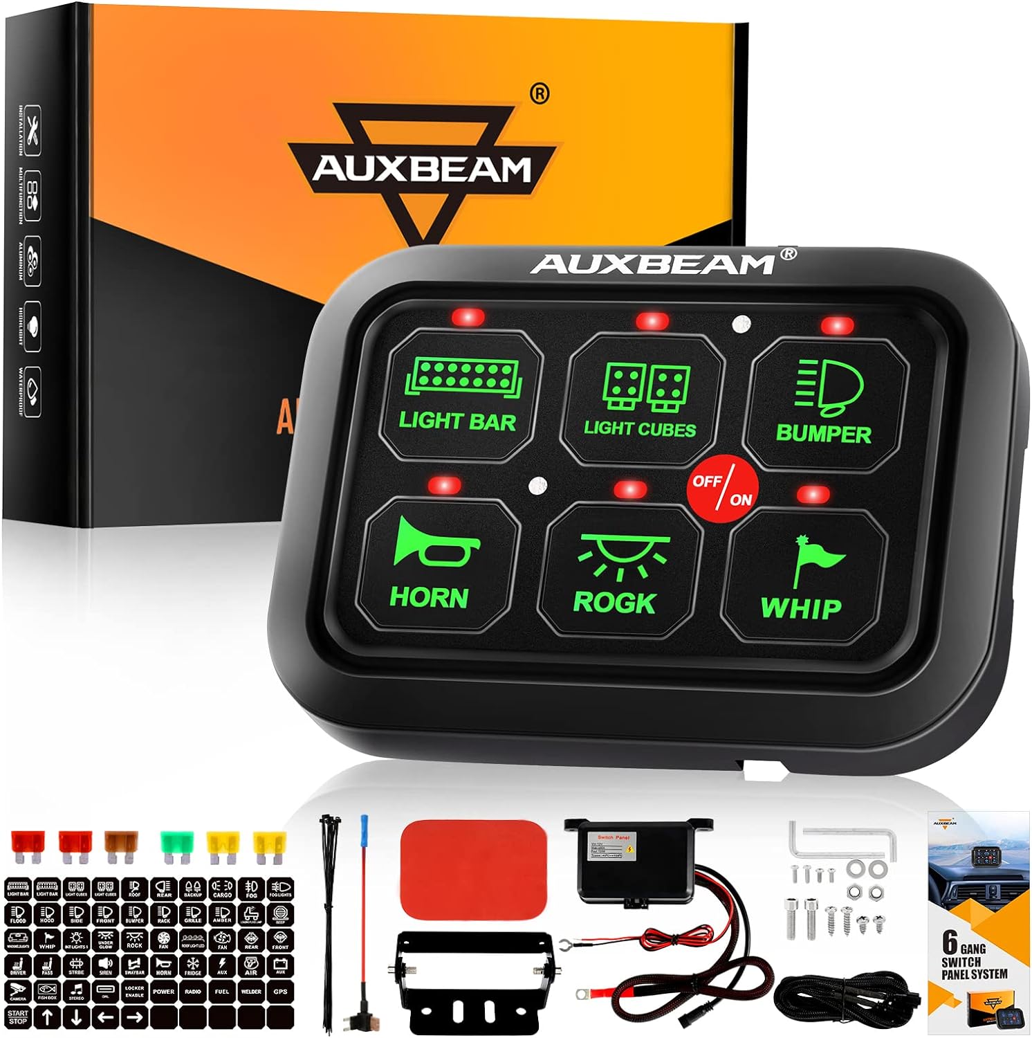 Auxbeam 6 Gang LED Touch Switch Panel - Universal Circuit Control System for Car...