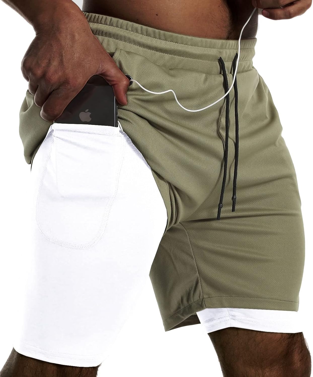 JWJ Mens 2 in 1 Running Shorts Quick Dry Gym Athletic Workout Clothes with Side...