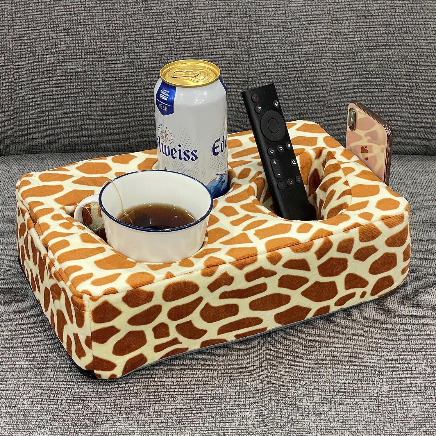 Couch Cup Holder Pillow, Couch Drinks Remotes Holder for Center of Couch, for So...