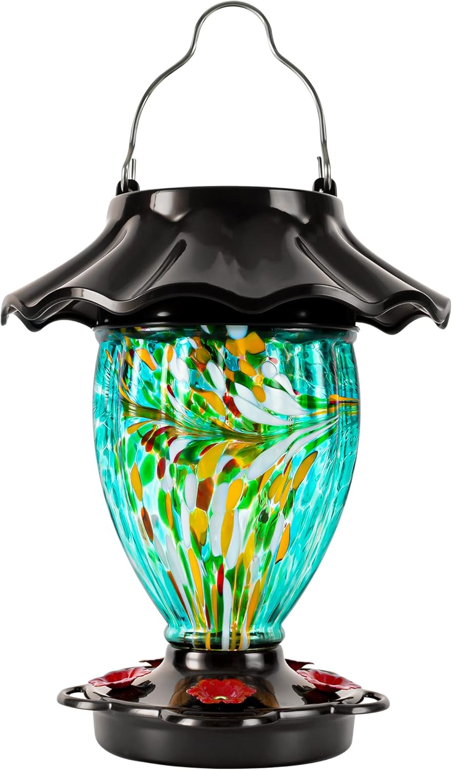 LUJII Solar Powered Color Changing Hummingbird Feeder for Outdoors Hanging, Hand...