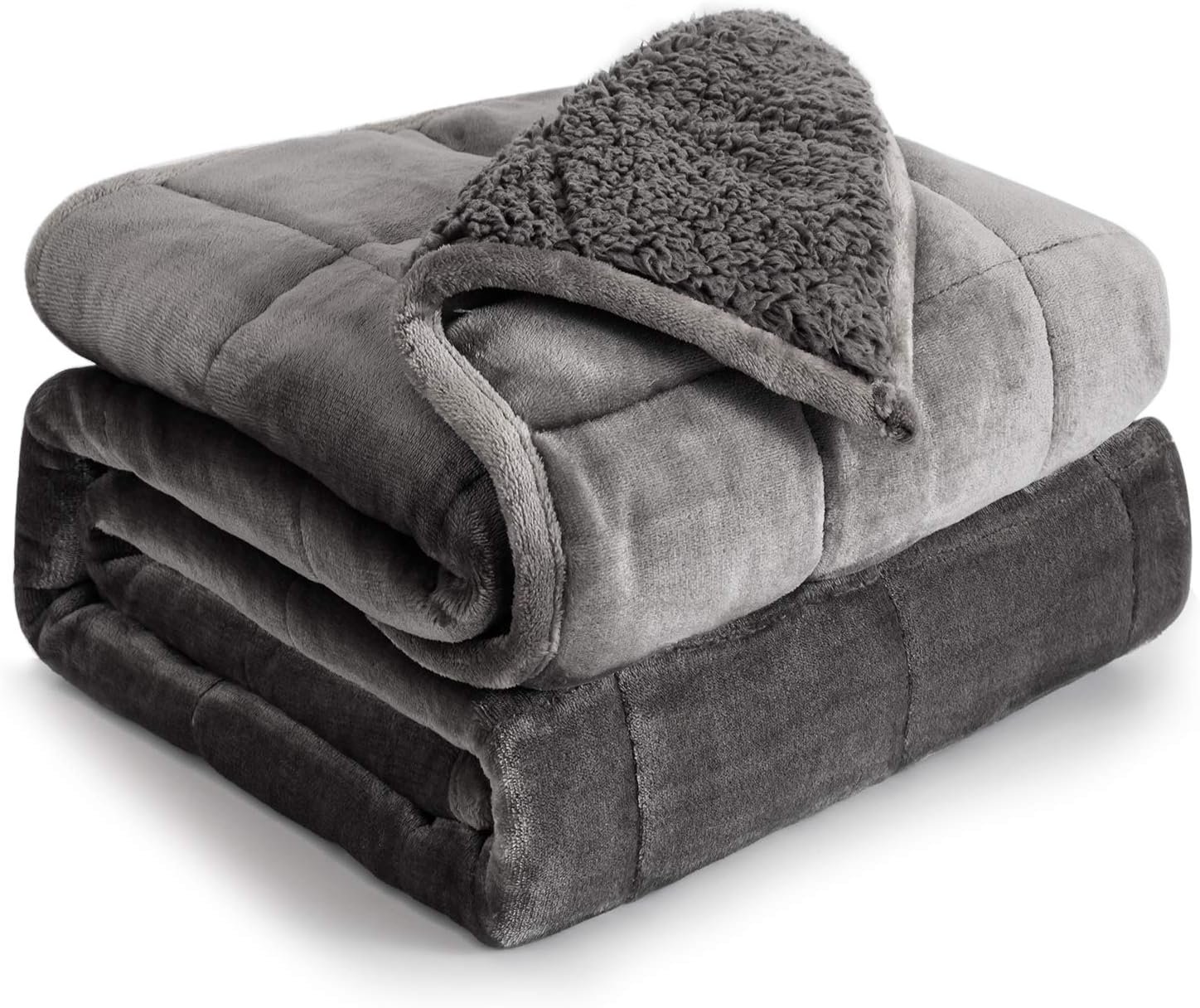 Sherpa Fleece Weighted Blanket 15 lbs for Adult, Flannel Cozy Plush Bed Blankets...