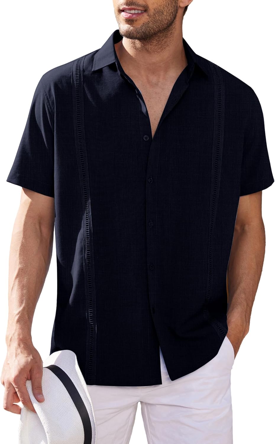 COOFANDY Mens Short Sleeve Cuban Guayabera Shirt Casual Summer Beach Button Down...