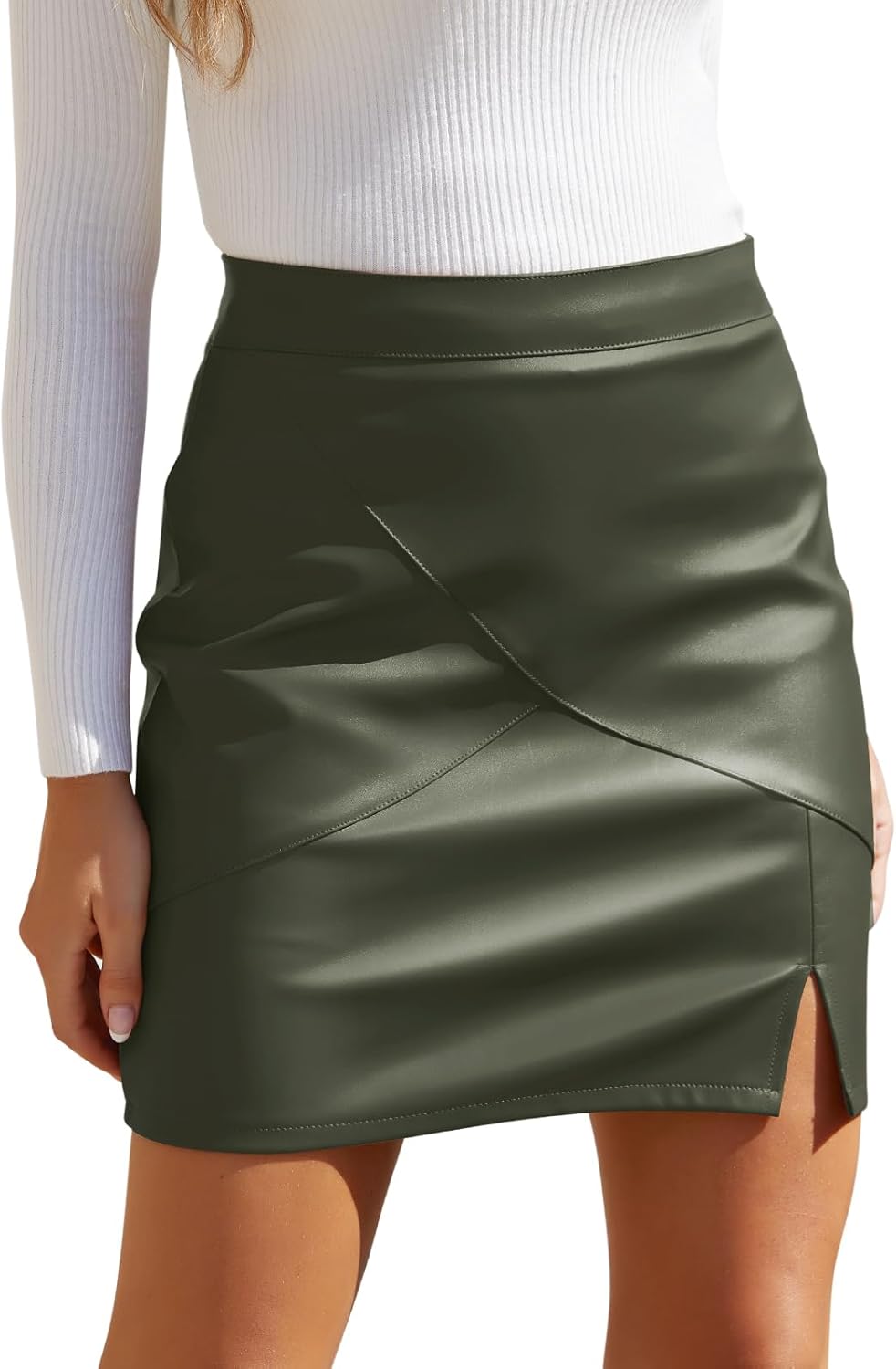 We1Fit Womens Fuax Leather Skirt High Waisted Bodycon Pencil Mini Skirts with Sh...