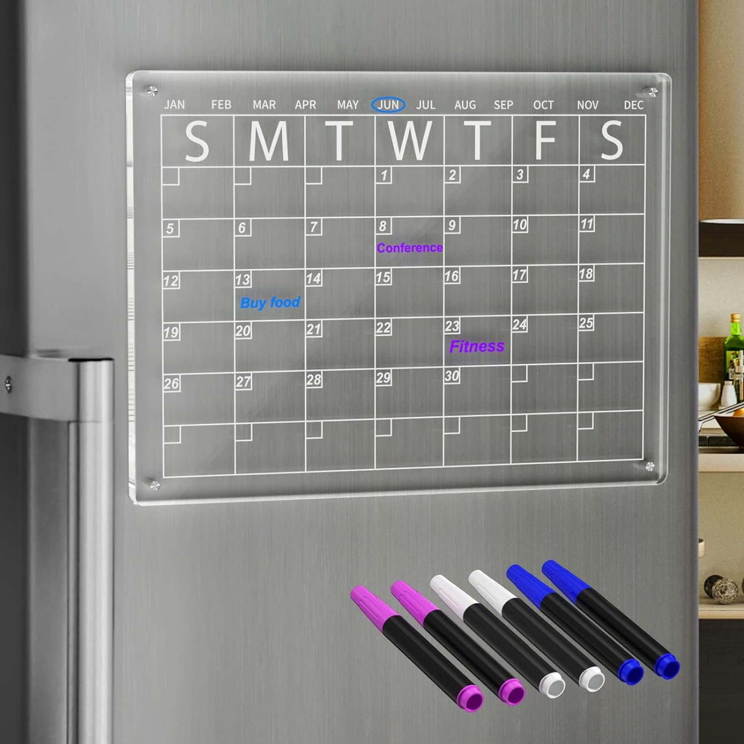 HIIMIEI Weekly Planner for Fridge, 15.7” x 11.8” Clear Acrylic Magnetic Calendar...