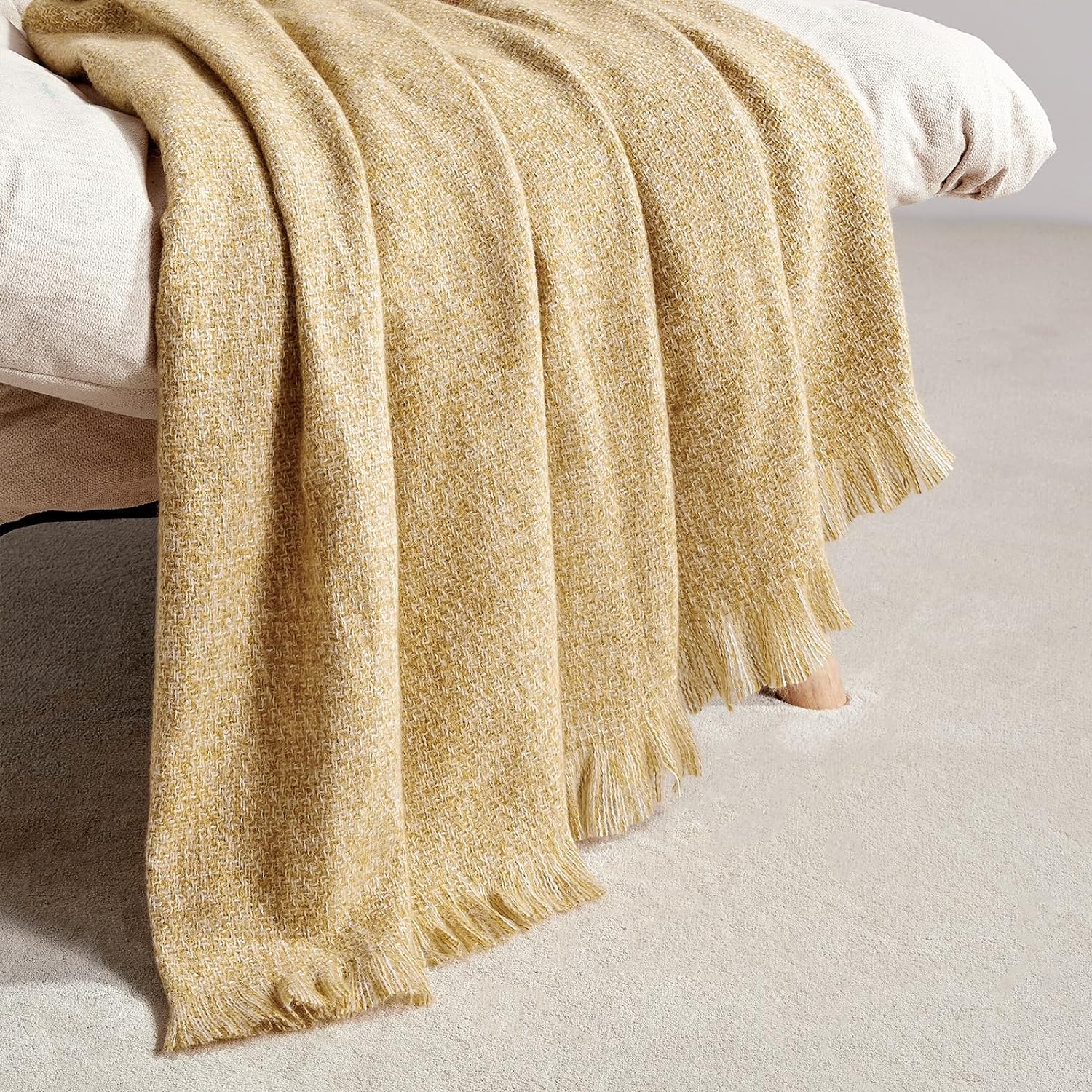 BOURINA Faux Cashmere Fringe Throw Blanket Decorative Lightweight Throw Soft Coz...