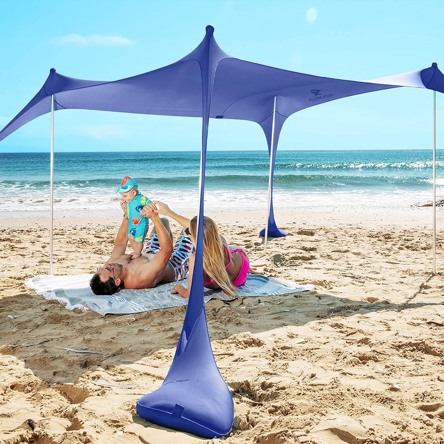 SUN NINJA Pop Up Beach Tent Sun Shelter UPF50+ with Sand Shovel, Ground Pegs and...