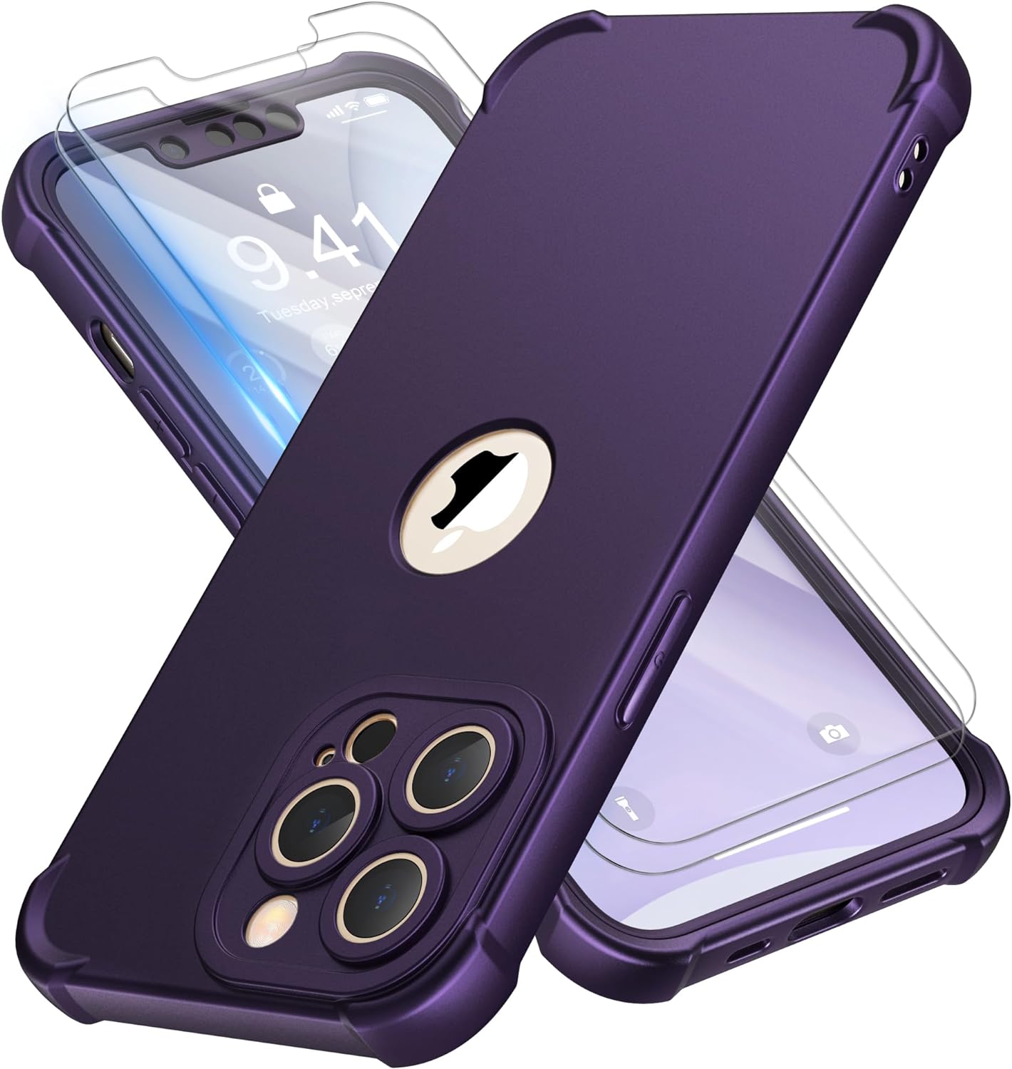 ORETECH 4 in 1 Silicone Case for iPhone 13 Pro Max Case, with [2 x Tempered Glas...