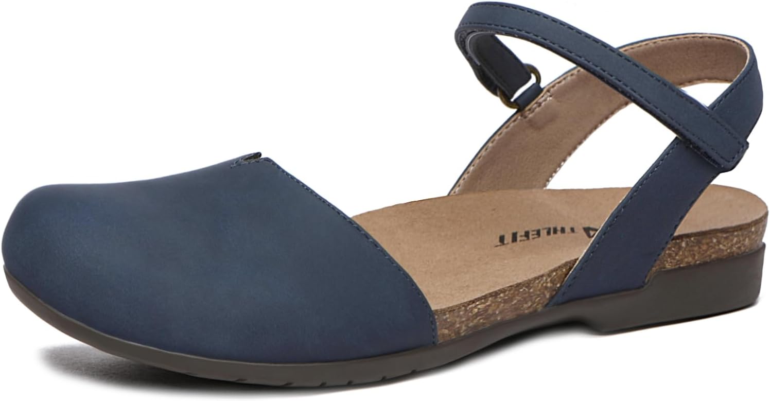 Athlefit Women's Closed Toe Sandals Comfort Cork Footbed Arch Support Flat Sanda...