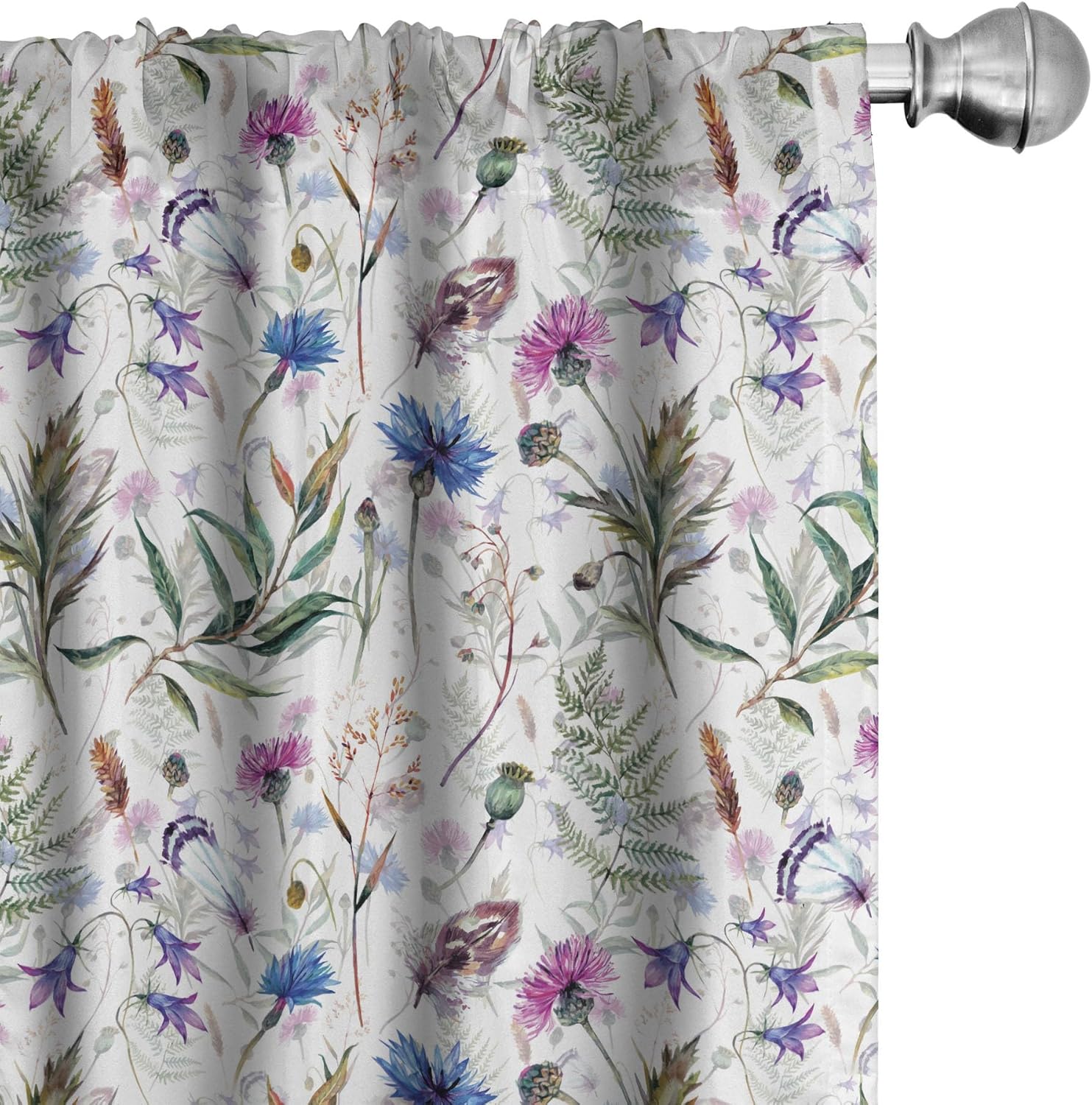 Ambesonne Thistle Window Curtains Pack of 2, Hand-Drawn Watercolor Style Summer...