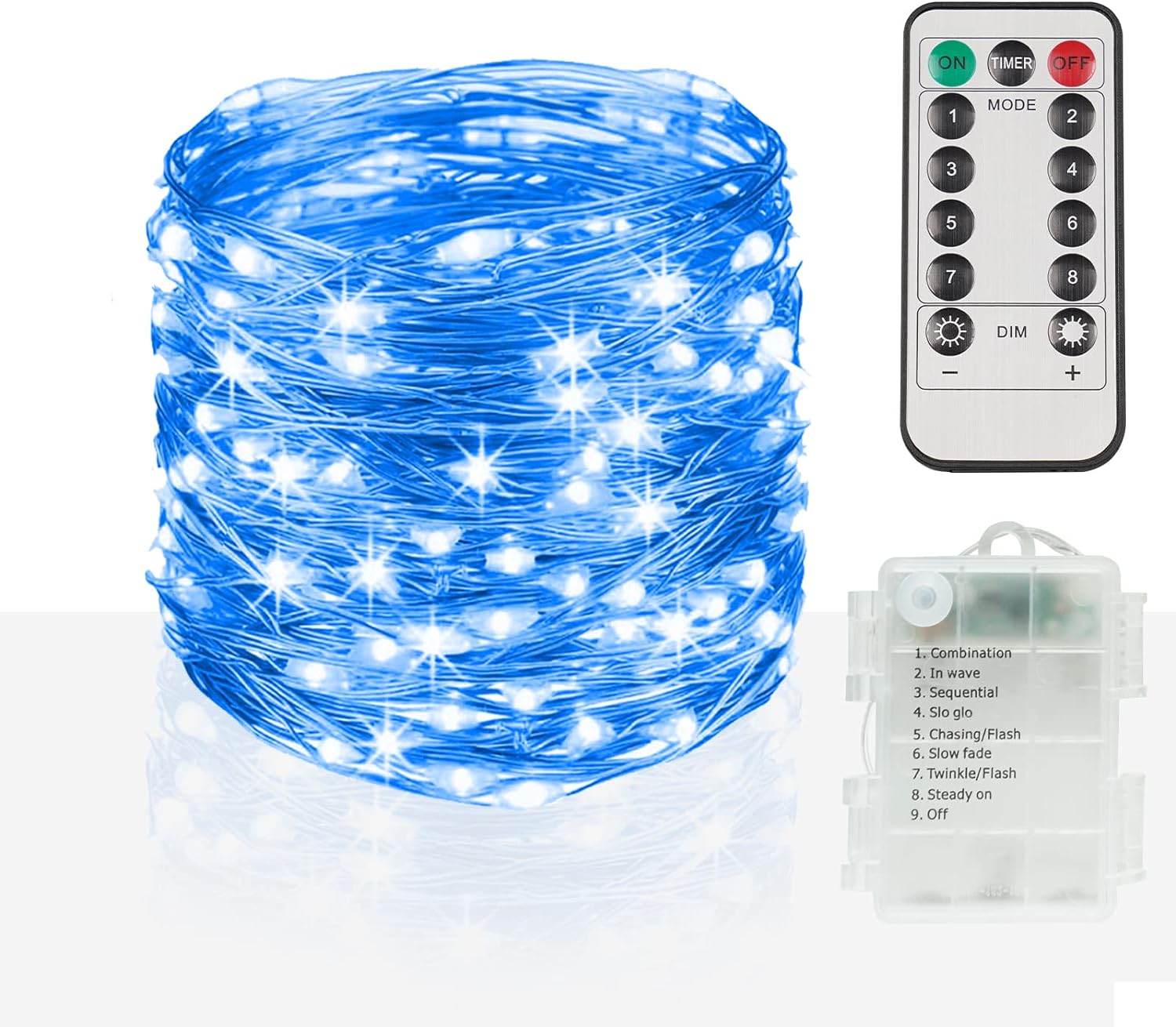 suddus 33ft 100 LED Outdoor String Lights, Blue Fairy Lights Battery Operated wi...
