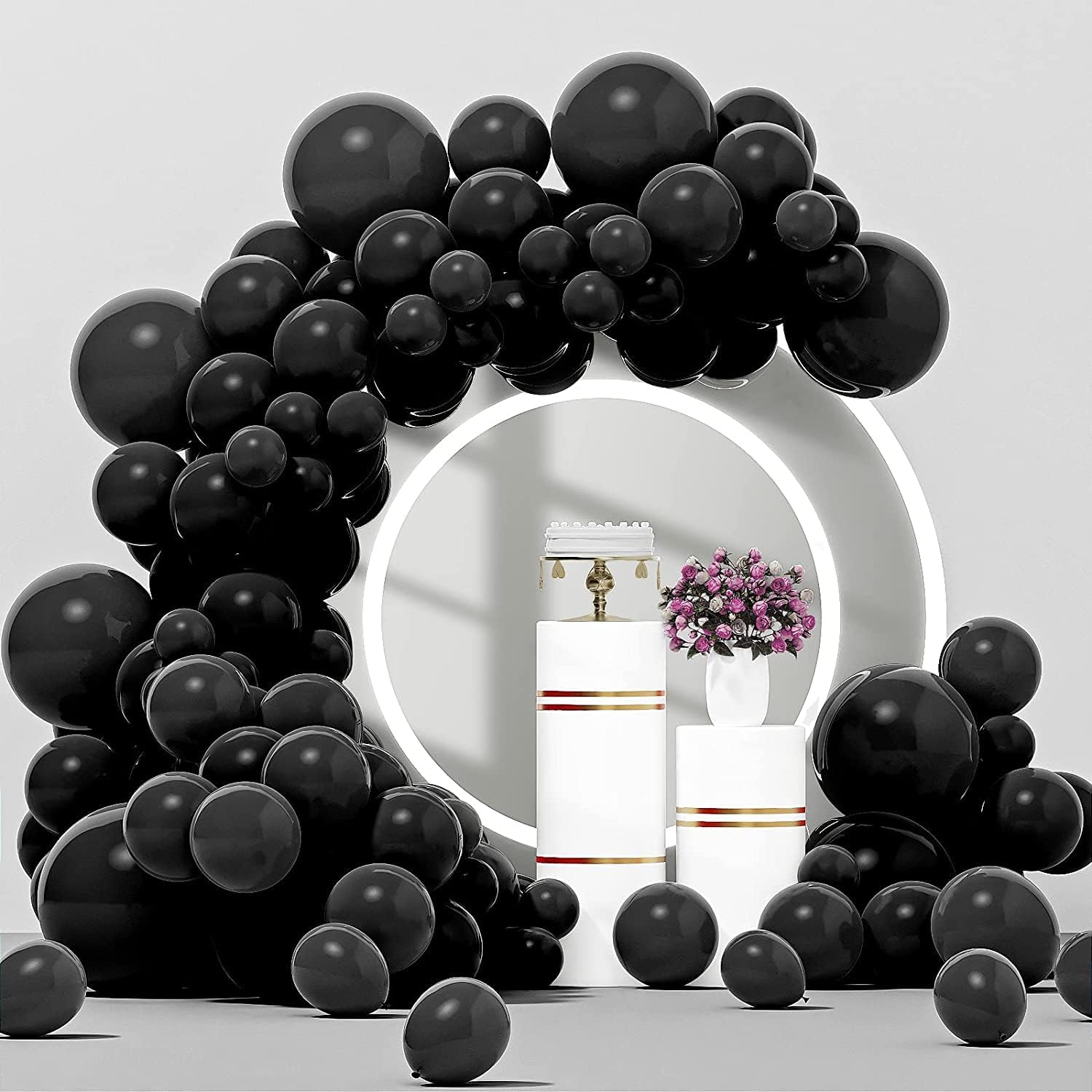 Black Balloons Garland Kit 5/10/12/18 Inch, Black Latex Balloons Arch Kit, 100 P...