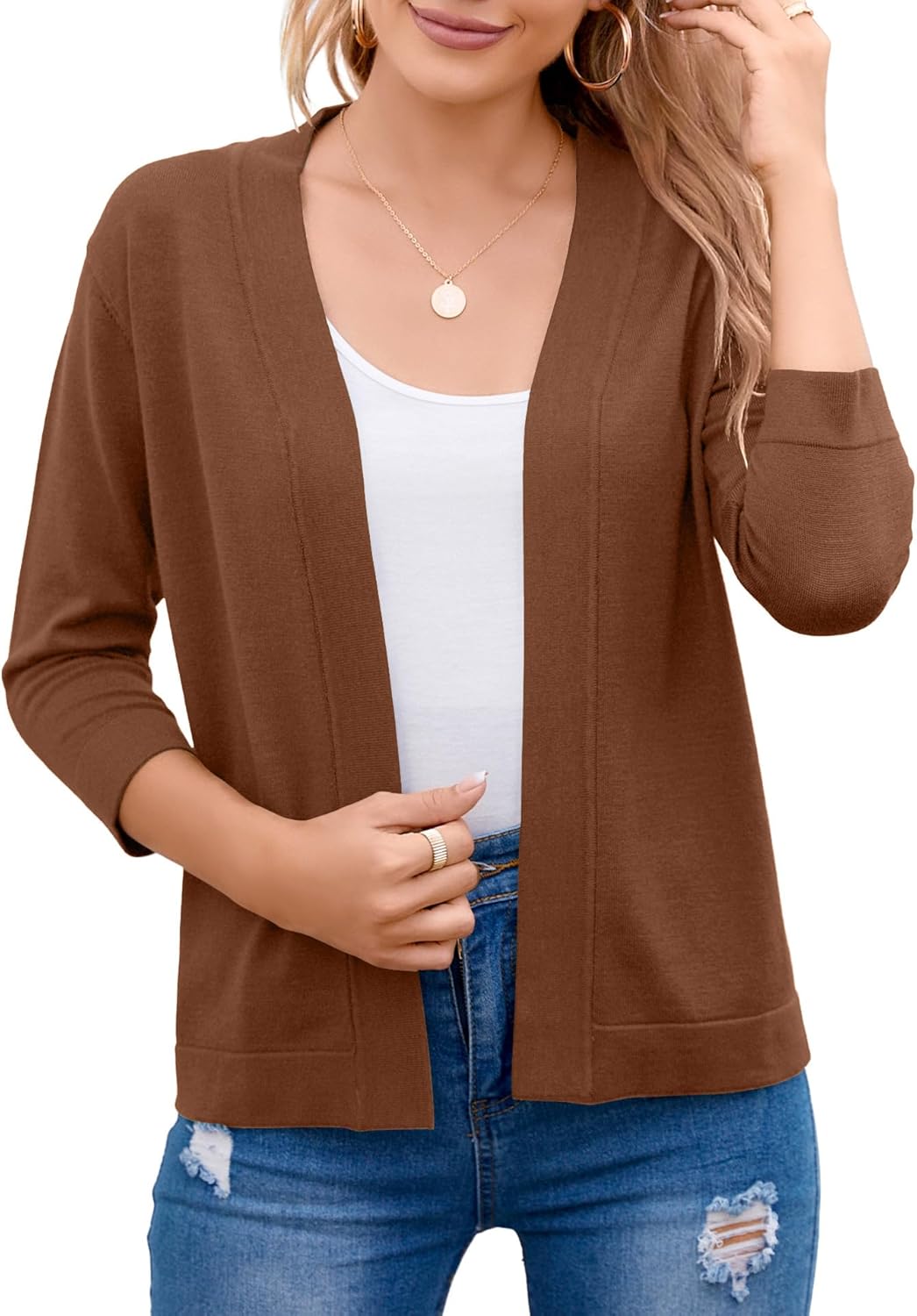 TASAMO Women's Elegant Cropped Cardigan 3/4 Sleeve Open Front Shrugs Sweater XXL...