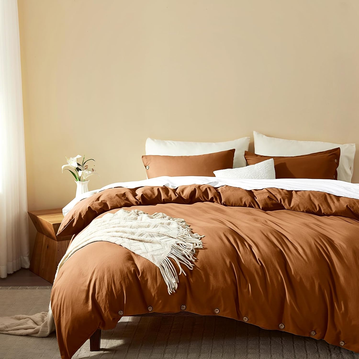 SunStyle Home Brunt Orange Duvet Cover King Size - Soft Double Brushed King Duve...