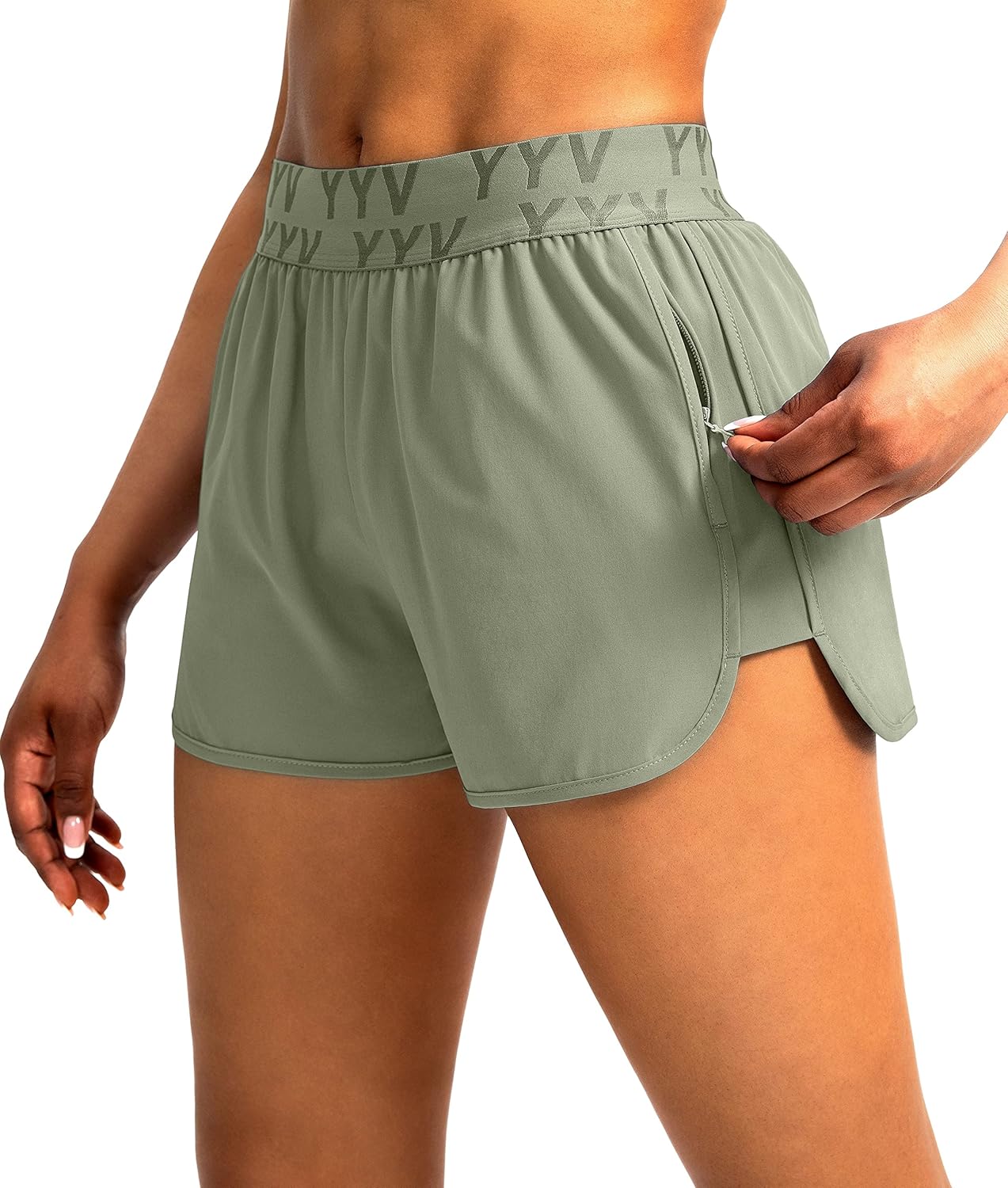 YYV Women's Running Shorts with Zipper Pockets Quick-Dry Elastic Waist Band Athl...