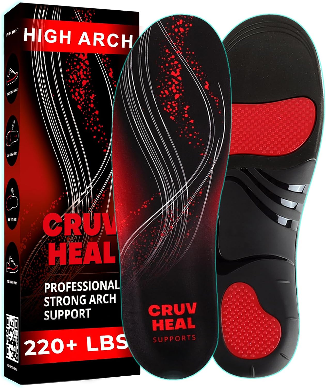 220+ lbs Plantar Fasciitis High Arch Support Insoles Men Women - Orthotic Shoe I...