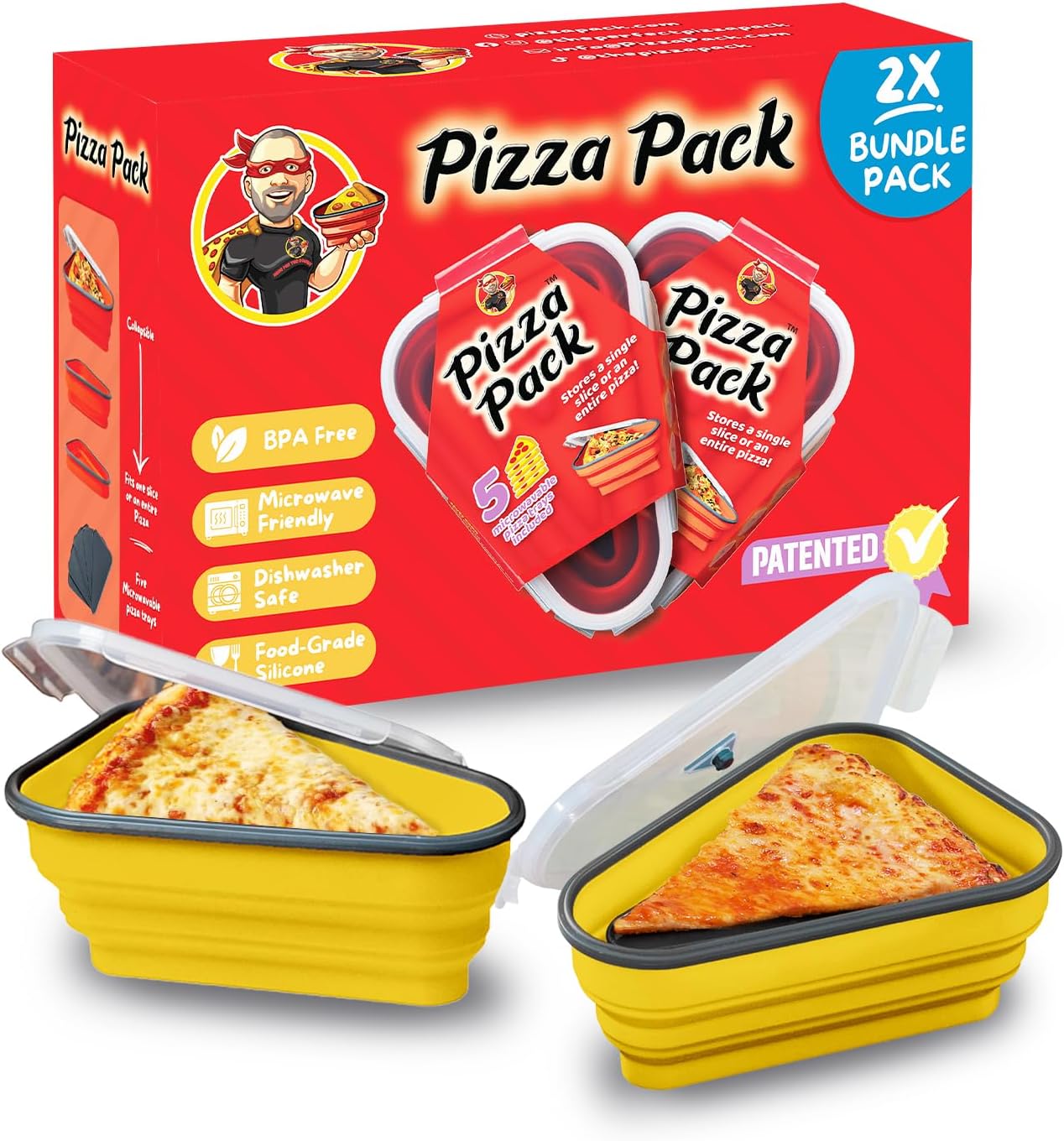 PIZZA PACK The Perfect Reusable Pizza Storage Container with 5 Microwavable Serv...