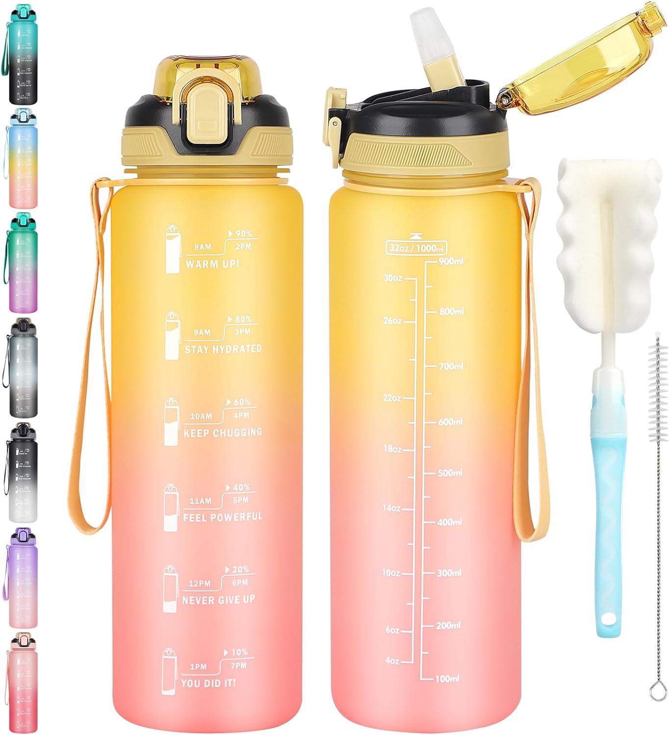 CodiCile 1L Water Bottle with Straw,Water Bottle Dishwasher Safe,Leak-proof Spor...