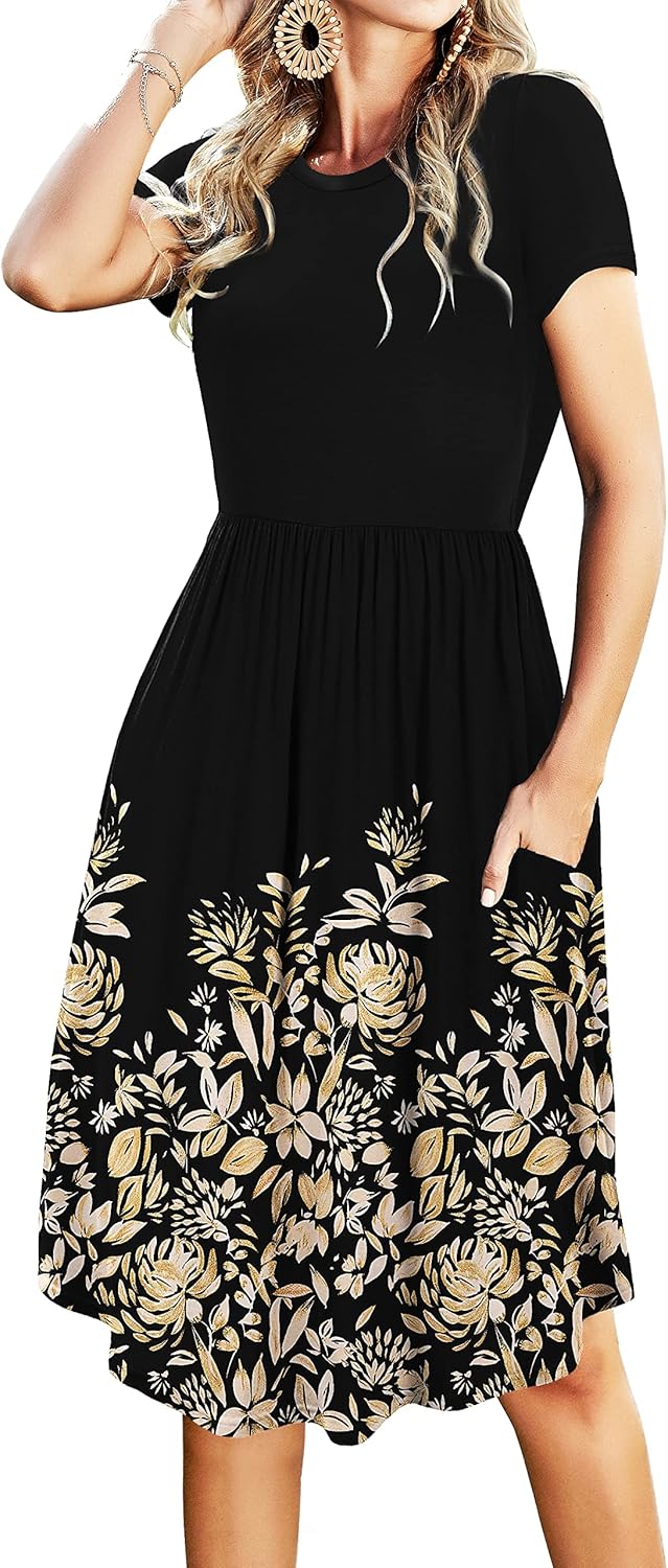 Simier Fariry 2024 Womens Summer Pocket Teacher Work Casual Knee Length Dress A-...