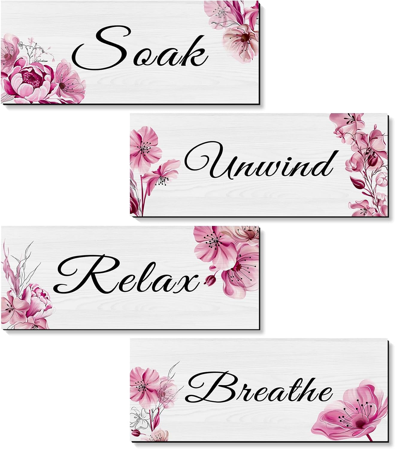 4 Pieces Bathroom Decor Relax Soak Unwind Breathe Wall Art Rustic Farmhouse Wood...