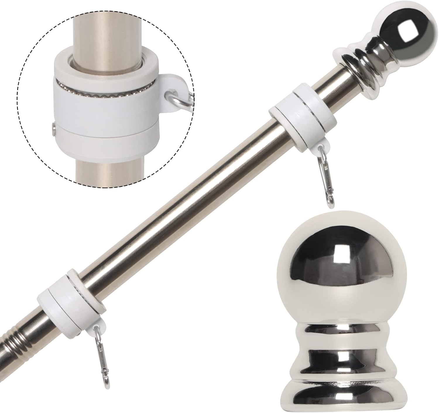 Flag Pole Kit for House - 6FT Stainless Steel Resi...