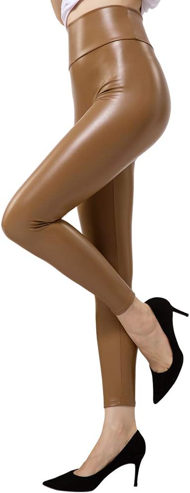 Tagoo Women's Stretchy Faux Leather Leggings Pants, Sexy Red High Waisted Tights...
