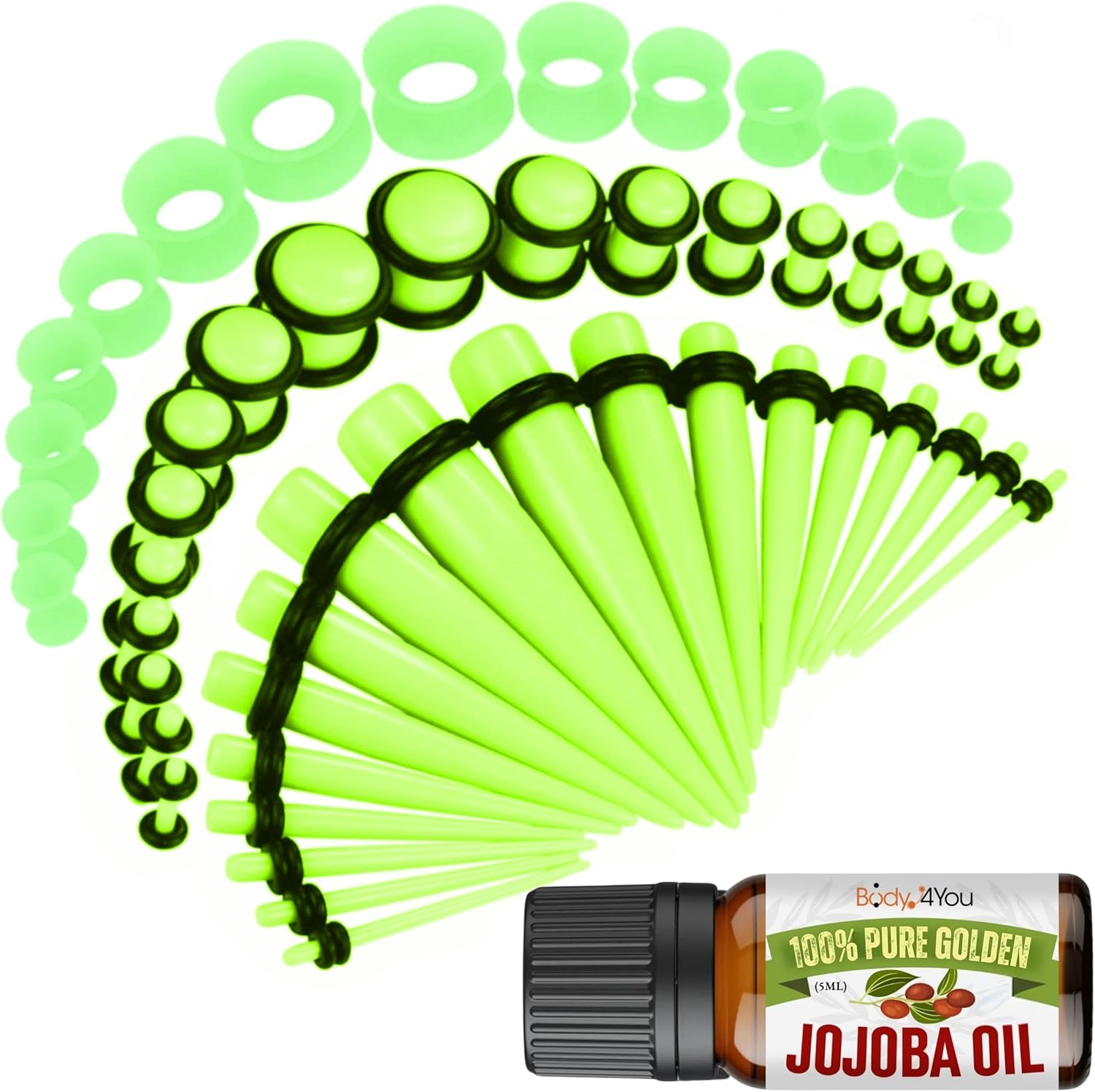 BodyJ4You 54PC Ear Stretching Kit 14G-12mm - Aftercare Jojoba Oil - Acrylic Plug...