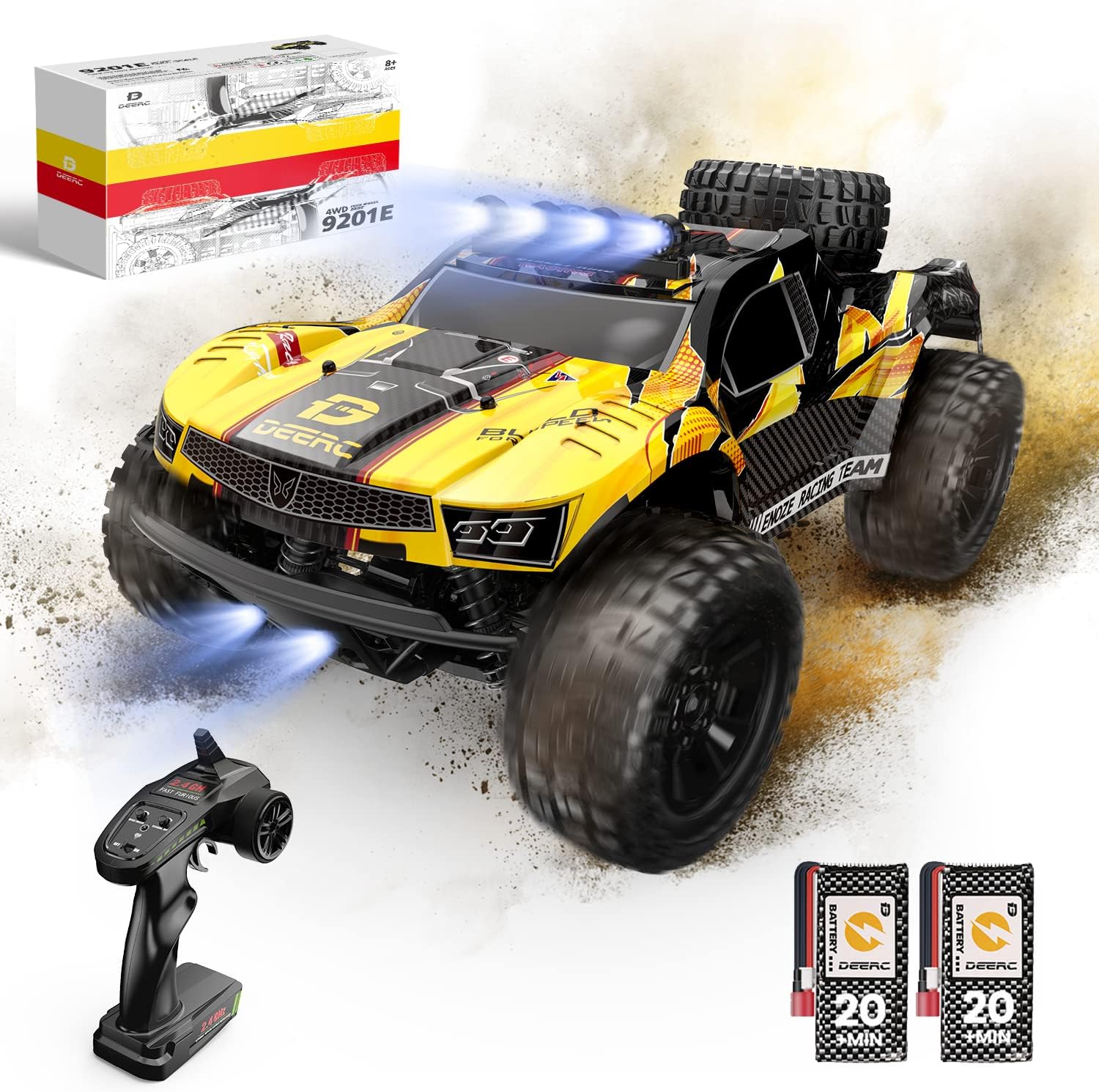 DEERC 9201E 1:10 Large Remote Control Truck with Lights, Fast Short Course RC Ca...