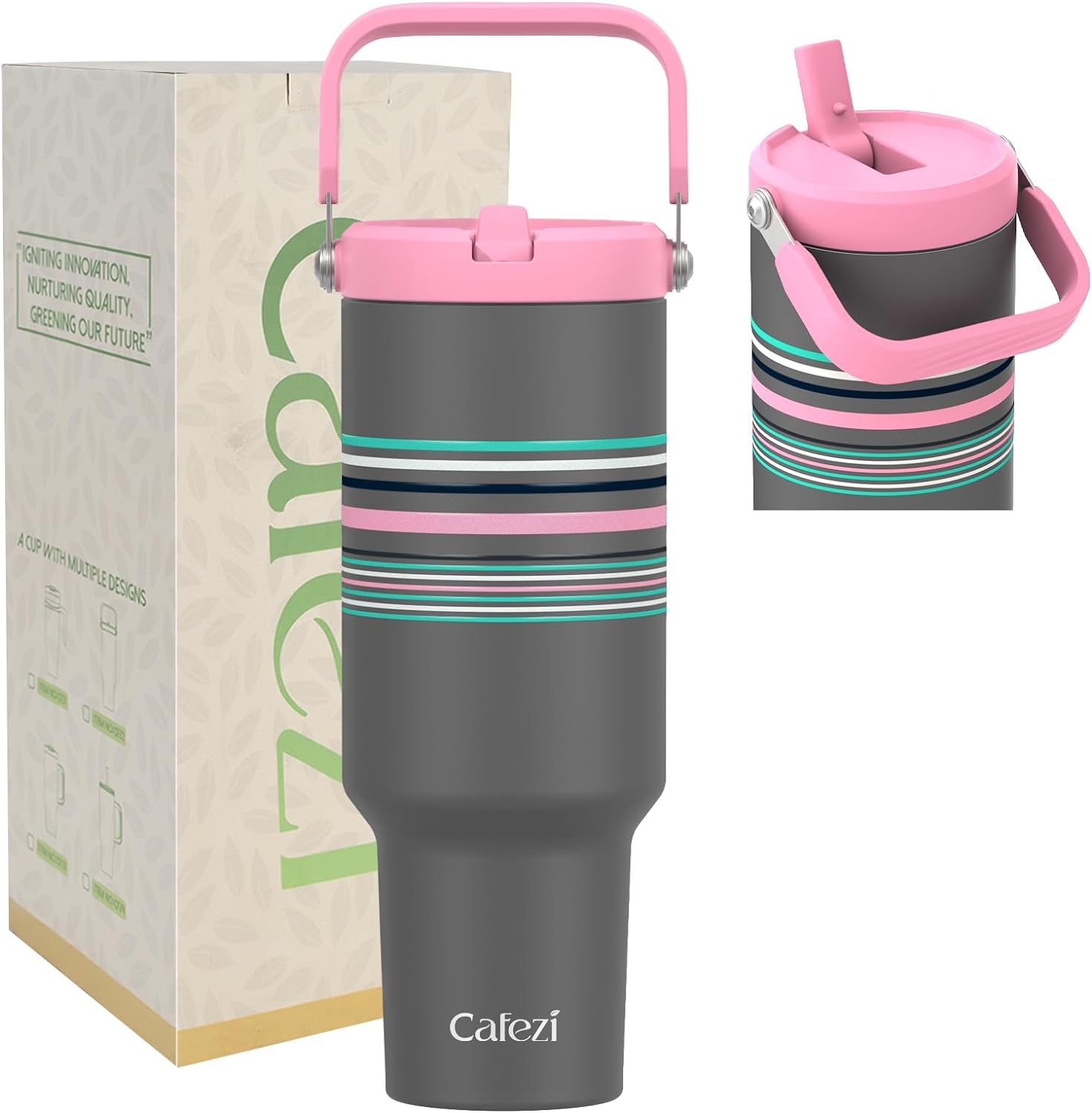40 oz Tumbler with Handle Flip Straw, Vacuum Insulated Tumblers with Flip Straw...