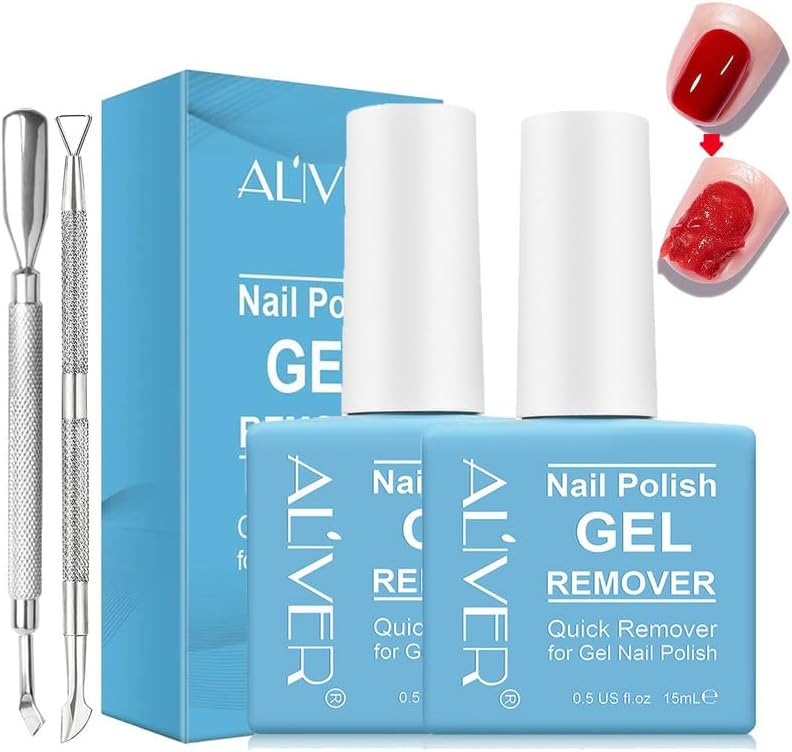 Gel Nail Polish Remover, 2PCS Gel Polish Remover with Cuticle Pusher and Gel Pol...