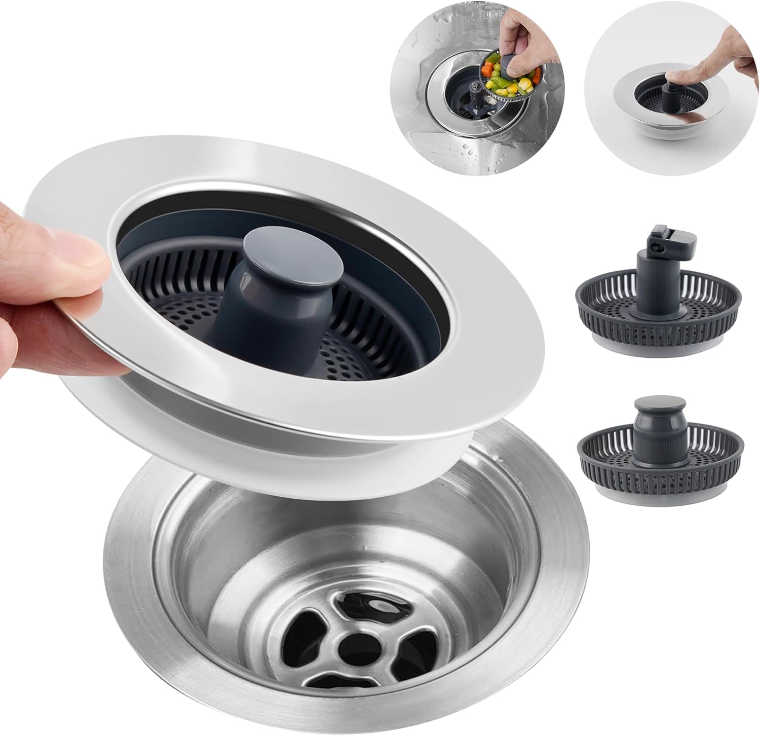 Hibbent Universal 3 in 1 Metal Kitchen Sink Drain...