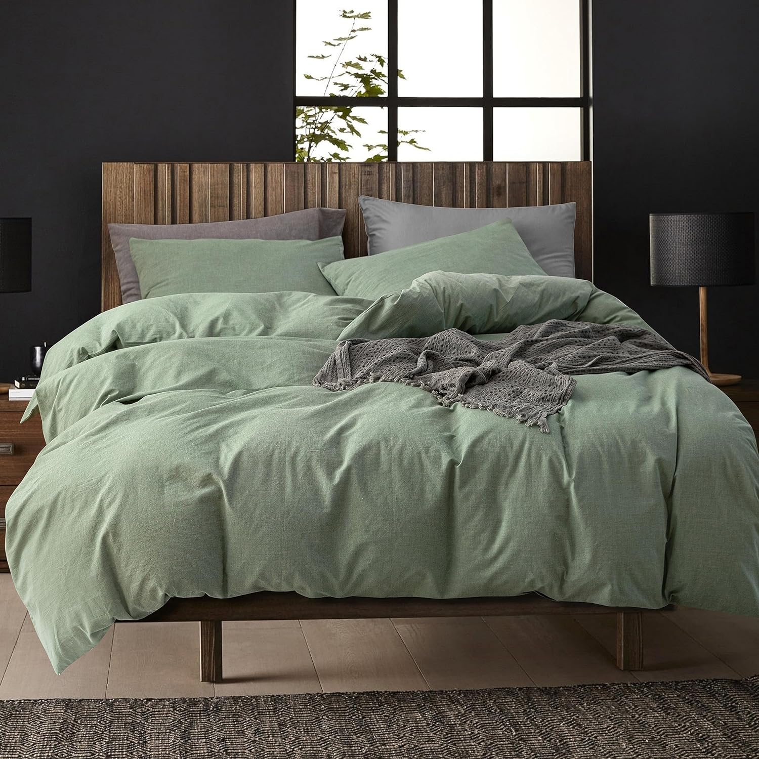 ECOCOTT 68''x90'' Sage Green Duvet Cover Twin Size - 100% Washed Cotton Durable...