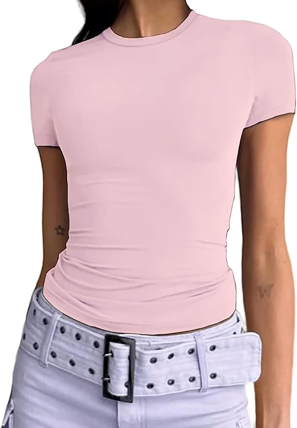 Women's Basic Slim Fit T-Shirt Top Short Sleeve Y2K Tops TikTok Influence Crop T...