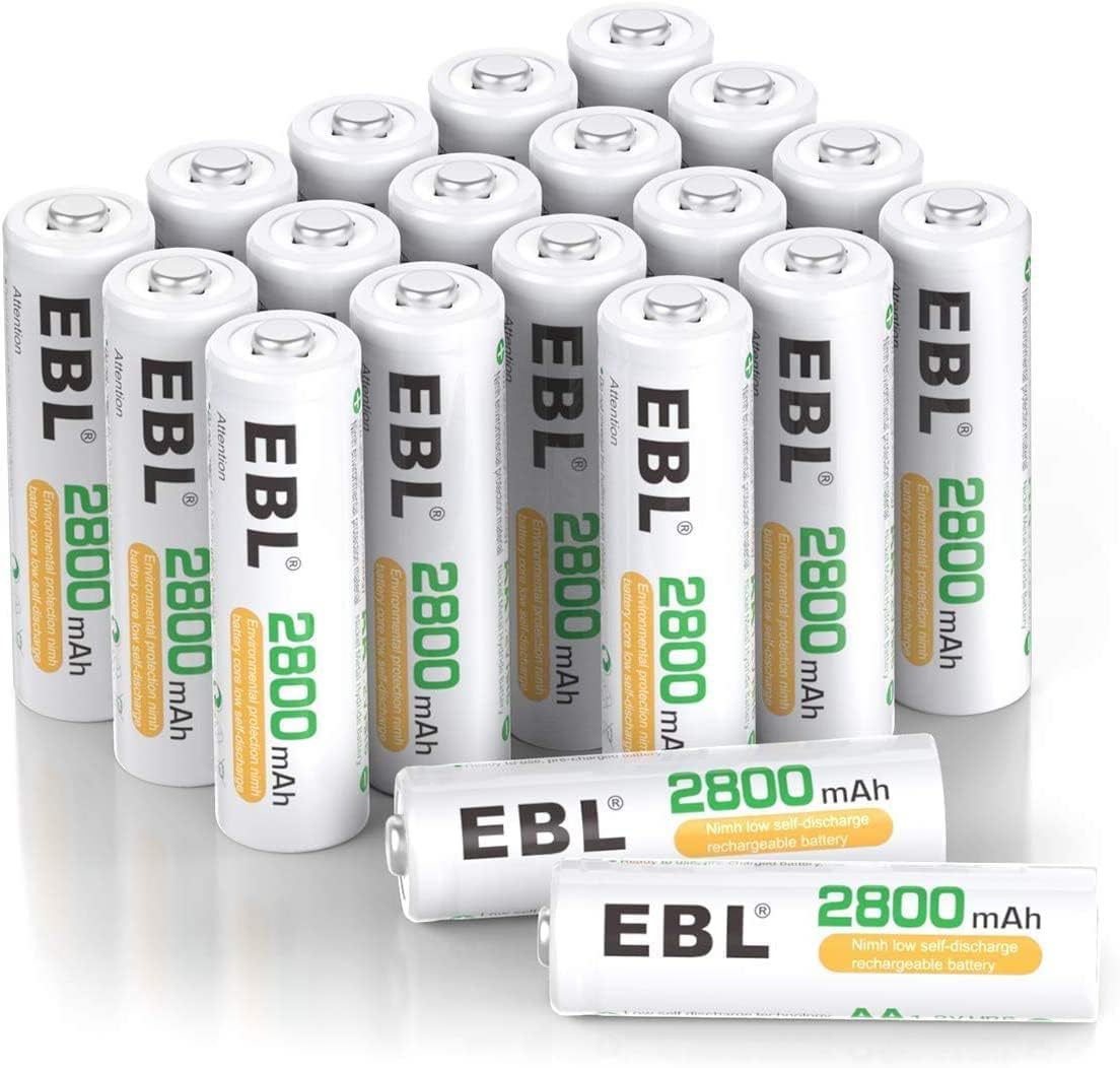 EBL 2800mAh Ni-MH Rechargeable AA Batteries - 20 Counts High Capacity AA Battery...