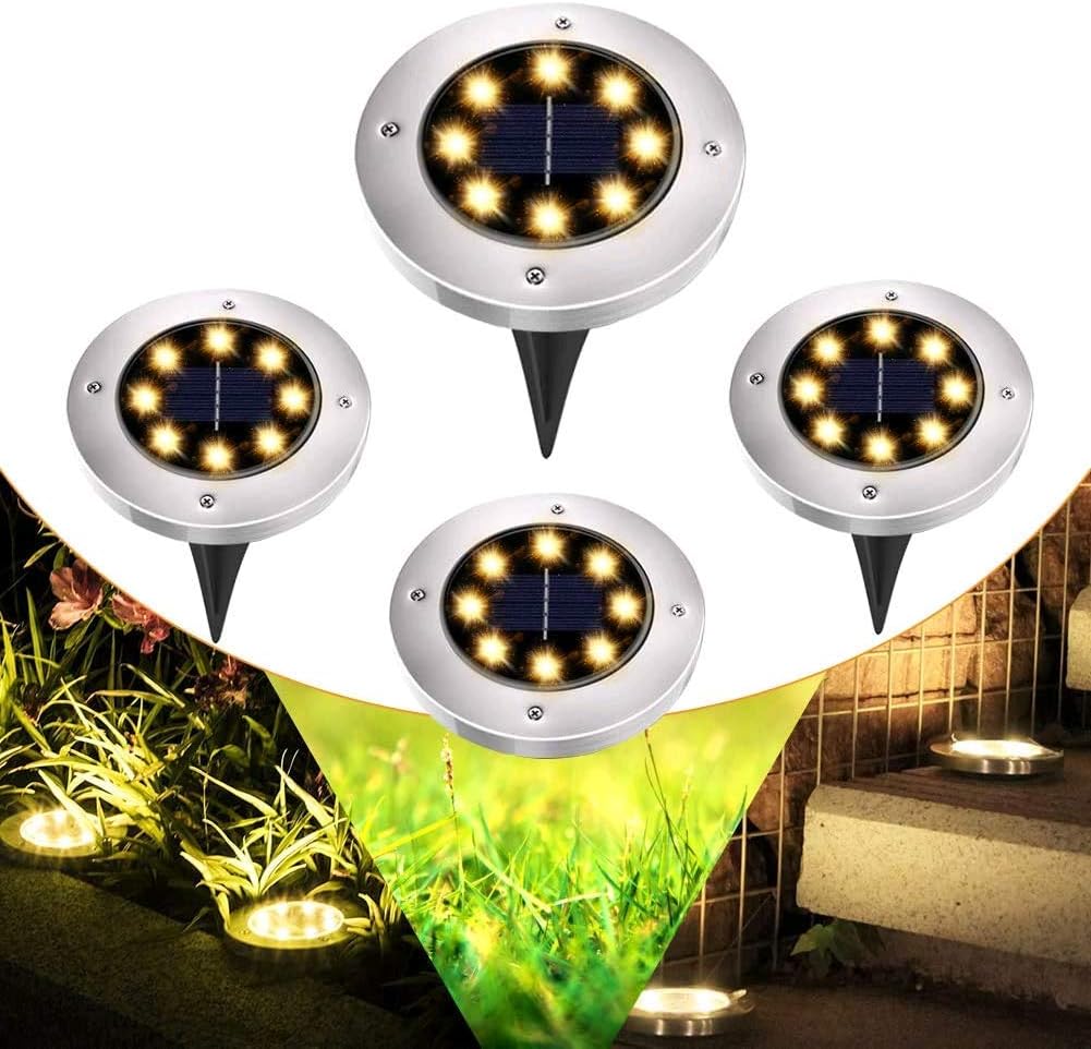 GEEDIAR Solar Garden Lights - 8 LEDs 4 Packs Solar Ground Lights for Outdoor Gar...