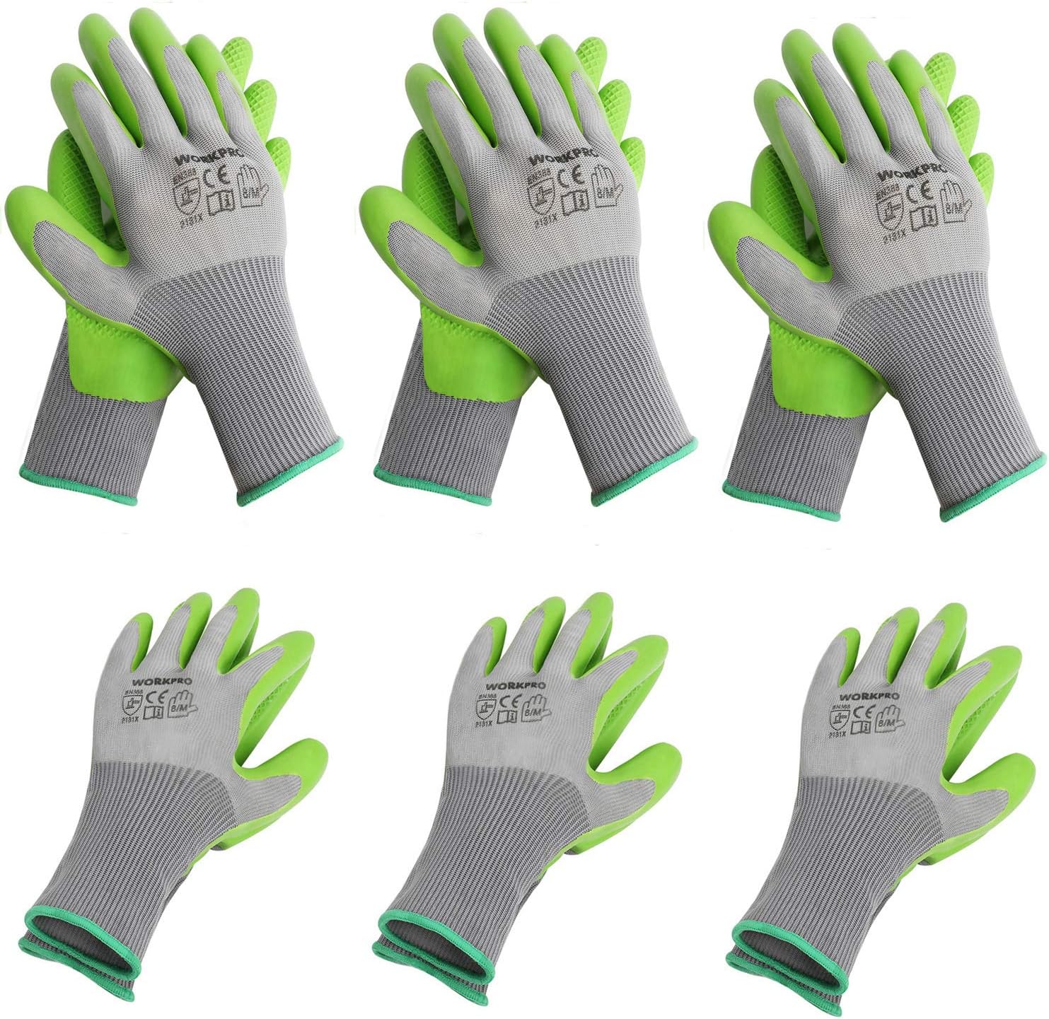 WORKPRO 6 Pairs Garden Gloves, Work Glove with Eco Latex Palm Coated, Working Gl...