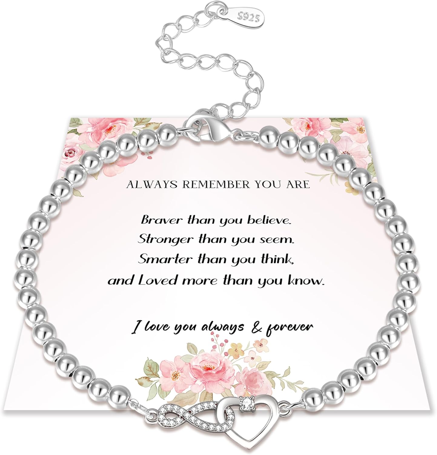 EXGOX Silver Bracelet for Women 925 Sterling Silver Bead Bracelet Infinity Love...