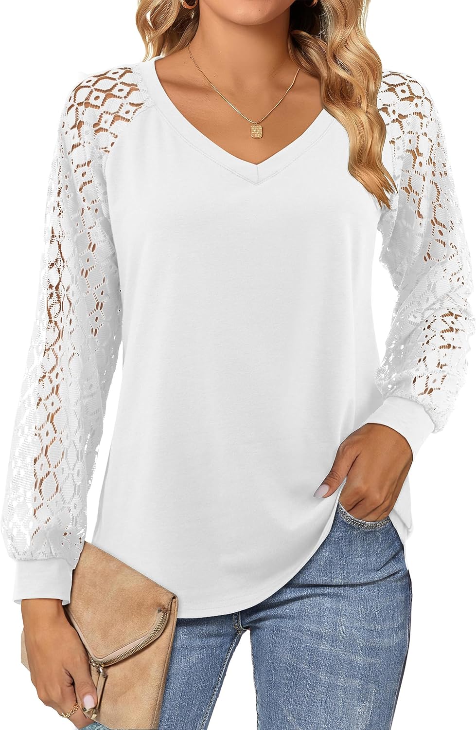 Beluring Womens Tops, Special Lace Long Sleeve V N...