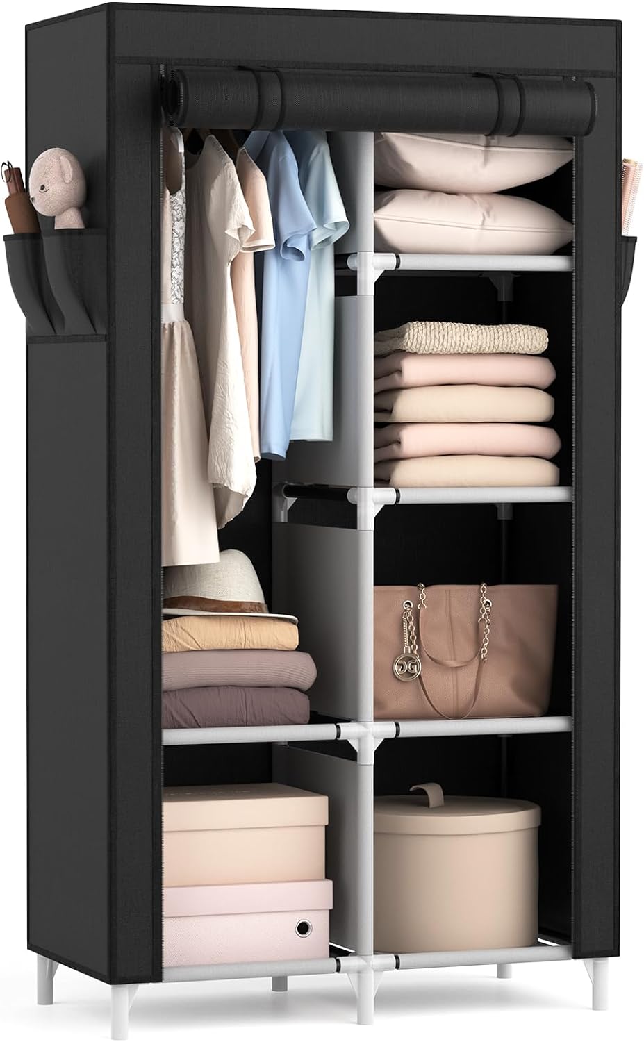 ROJASOP Portable Closet Wardrobe Closet for Hanging Clothes with 6 Storage Shelv...