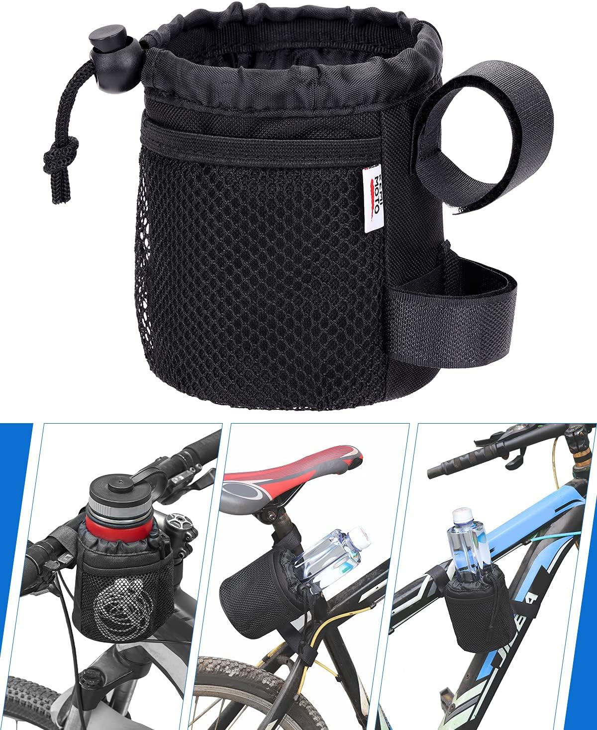 KEMIMOTO Bike Cup Holder, Special Bike Water Bottle Holder with Mesh Pockets, In...