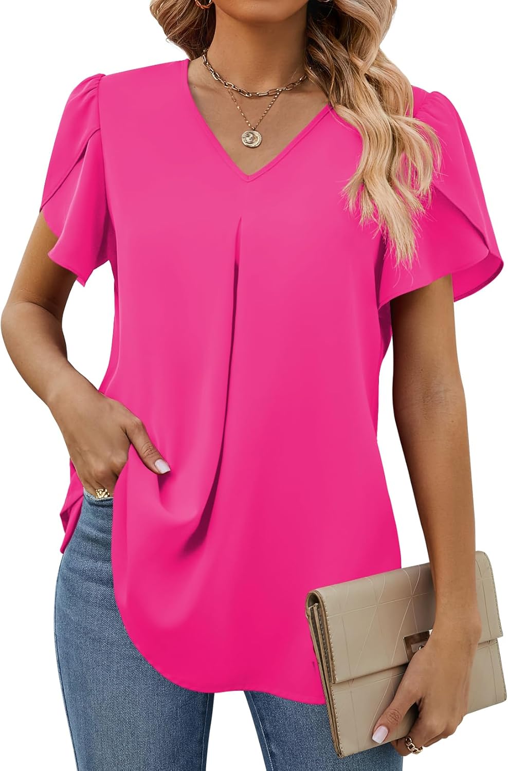 Funlingo Women's Summer Tops, Special Short Sleeve Dressy Chiffon Blouses, Innov...
