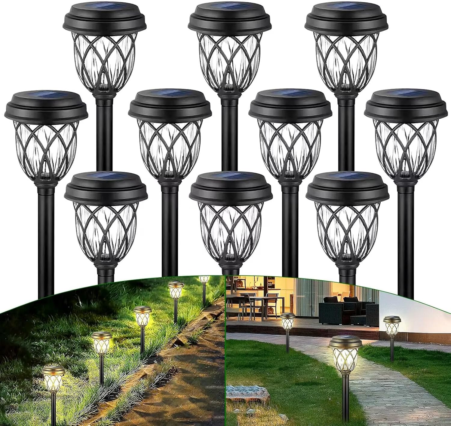 HELESIN Garden Lights Solar Powered, 10 Pack Solar Lights Outdoor Garden Waterpr...